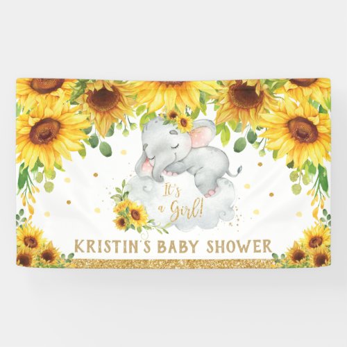 Sunflower Sleeping Elephant Baby Shower Backdrop  Banner