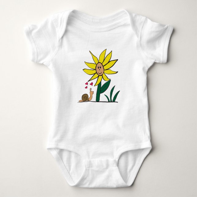 "Sunflower Snail Little Friends" Baby Bodysuit (Front)