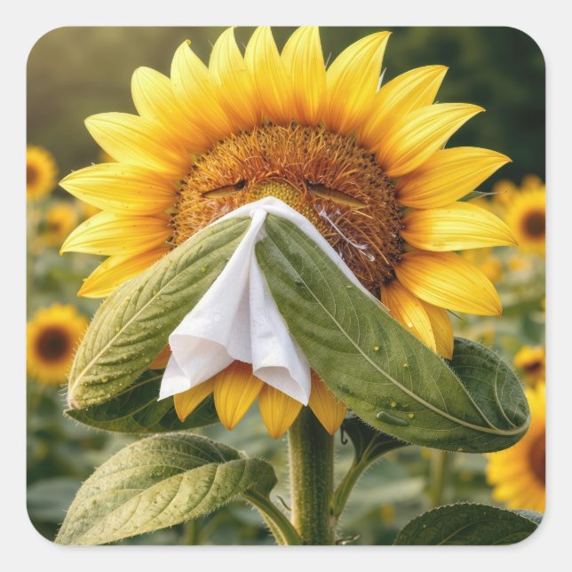 Sunflower Sneezing into a Tissue Square Sticker (Front)