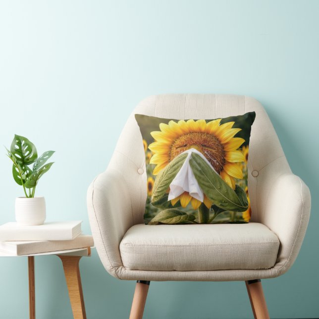 Sunflower Sneezing into a Tissue Throw Pillow (Chair)
