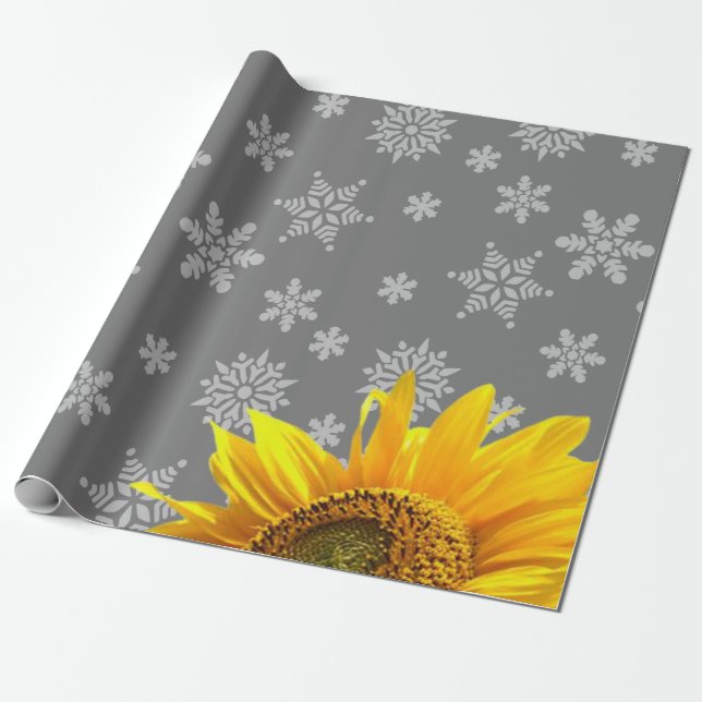 Sunflower Snowflakes Gray Matte Wrapping Paper (Unrolled)