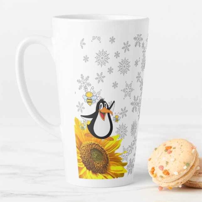 Sunflower Snowflakes Penguin Bumblebee Latte Mug (In Situ)