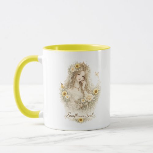 Sunflower Soul Floral Girl Mug