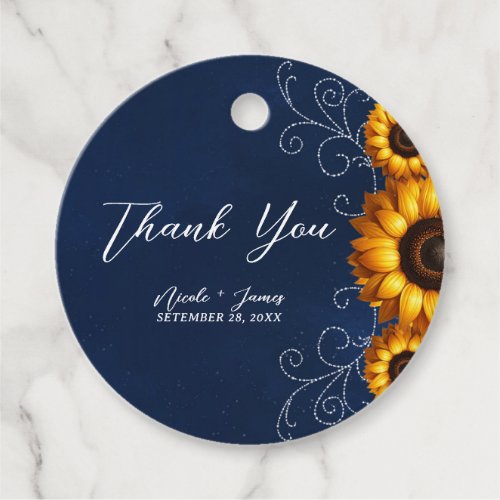 Sunflower Sparkle Blue Rustic Glam Bridal Shower Favor Tags