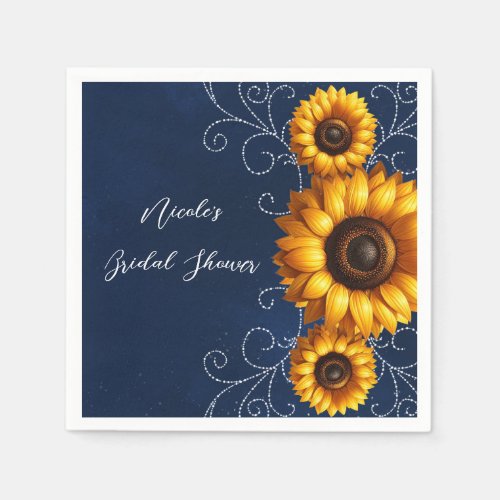 Sunflower Sparkle Blue Rustic Glam Bridal Shower Napkins