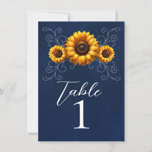 Sunflower Sparkle Blue Rustic Glam Table Number