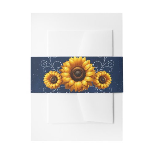 Sunflower Sparkle Blue Rustic Glam Wedding Invitation Belly Band