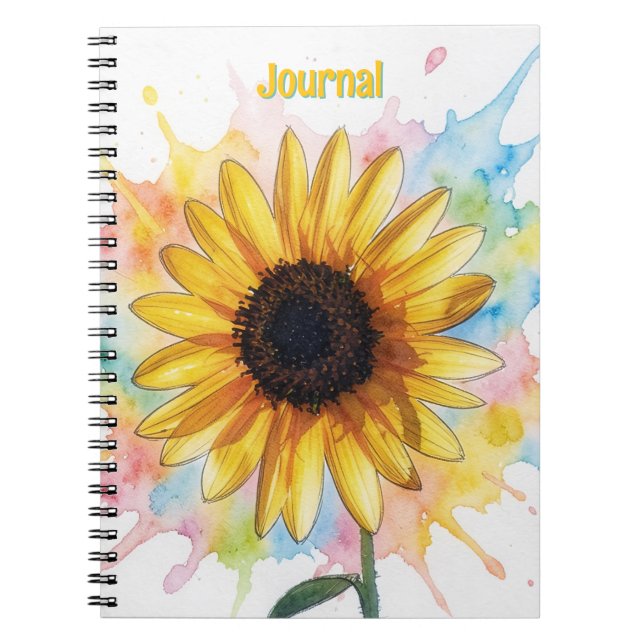 Sunflower Splash Flower Art Personalize Journal (Front)
