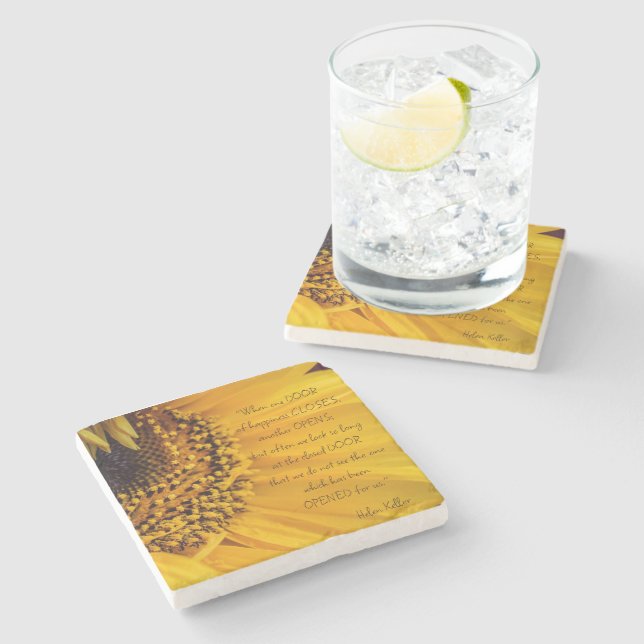 Sunflower Splendor Quote by Helen Keller  Stone Coaster (Side)