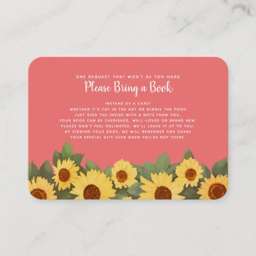 Sunflower Spring Baby Shower  Please Bring a Book Business Card