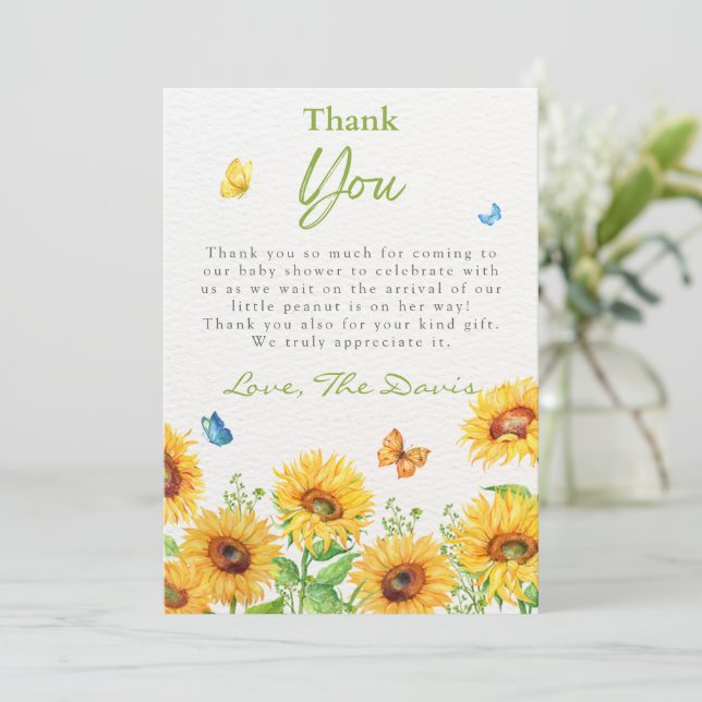 Sunflower Spring Floral Baby Shower Thank You (Standing Front)