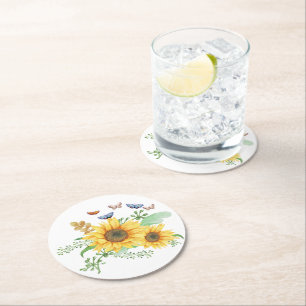 sunflower spring round paper coaster