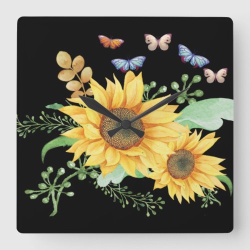 sunflower spring square wall clock