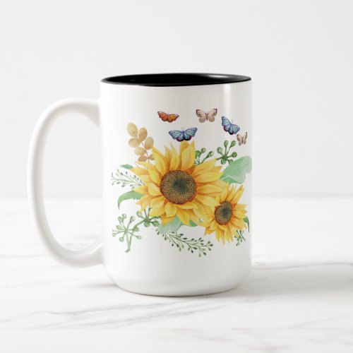 sunflower spring Two_Tone coffee mug