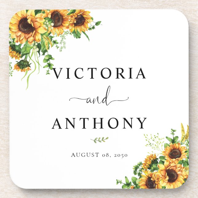 Sunflower Square Wedding Coaster (Front)
