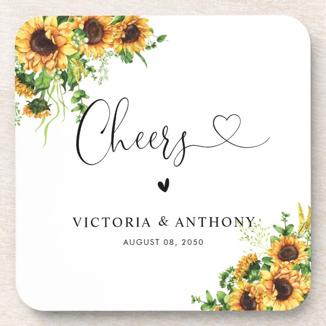 Sunflower Square Wedding Coaster (Front)
