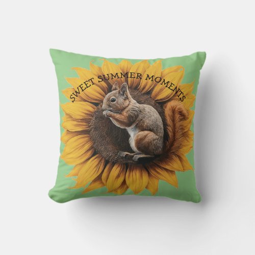 Sunflower Squirrel Sweet Summer Moments Customize Throw Pillow