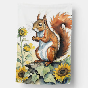 Sunflower Squirrel Watercolor Sunflowers House Flag