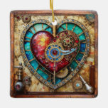 Sunflower Stained Glass Heart Steampunk Series Ceramic Ornament