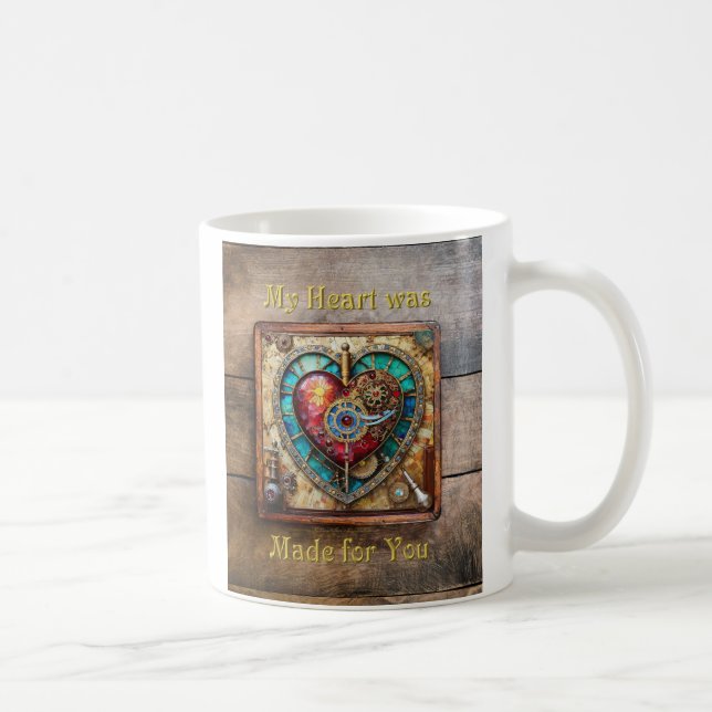 Sunflower Stained Glass Heart Steampunk Series Coffee Mug (Right)