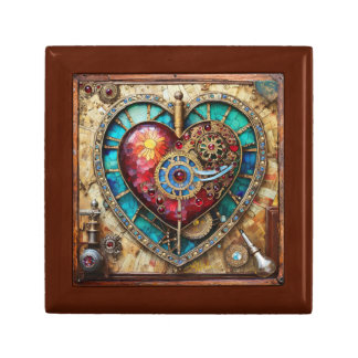 Sunflower Stained Glass Heart Steampunk Series Gift Box