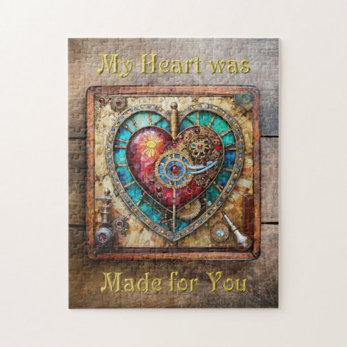 Sunflower Stained Glass Heart Steampunk Series Jigsaw Puzzle