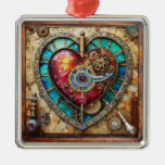 Sunflower Stained Glass Heart Steampunk Series Metal Ornament