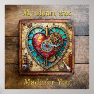 Sunflower Stained Glass Heart Steampunk Series Poster