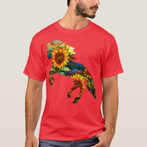 Sunflower Stained Glass Horse T_Shirt