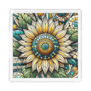 Sunflower Stained Glass Mosaic Acrylic Tray