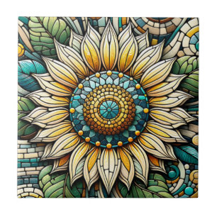 Sunflower Stained Glass Mosaic Ceramic Tile