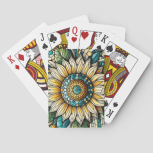 Sunflower Stained Glass Mosaic Poker Cards