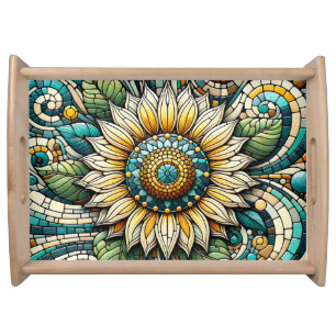 Sunflower Stained Glass Mosaic Serving Tray