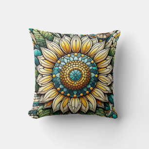 Sunflower Stained Glass Mosaic Throw Pillow