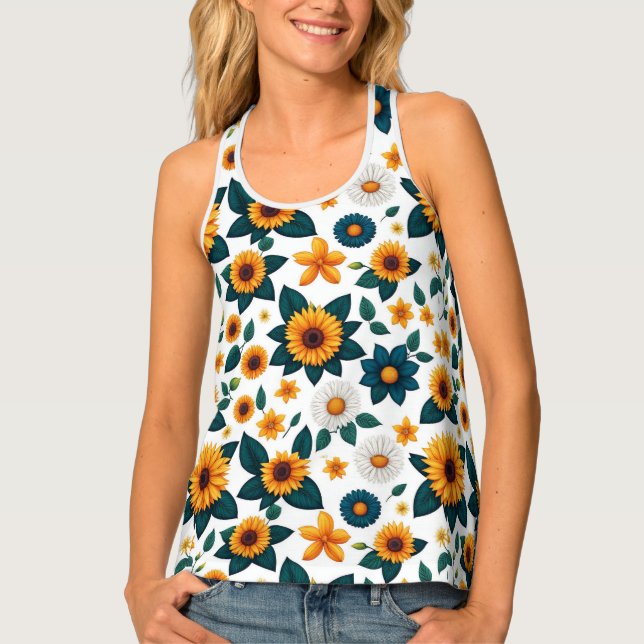 Sunflower Stampede: Nature's Groovy Disco Tank Top (Front)