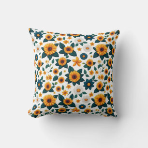 Sunflower Stampede: Nature's Groovy Disco Throw Pillow