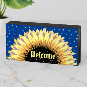Sunflower & stars Welcome Wooden Box Sign