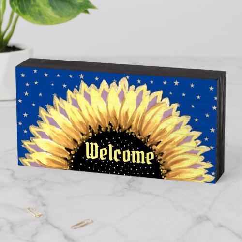 Sunflower  stars Welcome Wooden Box Sign