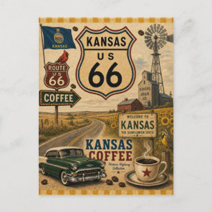 Sunflower State Route 66 Greetings Postcard