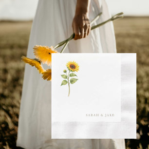 Sunflower Stem Couple Names Personalized Coined Napkins