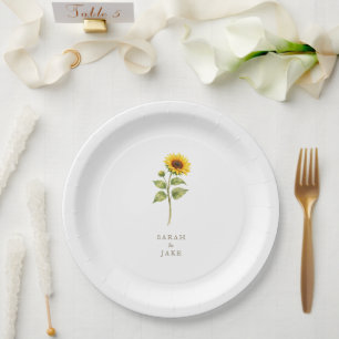 Sunflower Stem Couple Names Personalized Paper Plates