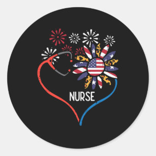 Sunflower Stethoscope Nurse Fourth 4th Of July Rn Classic Round Sticker