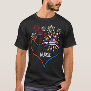 Sunflower Stethoscope Nurse Fourth 4th Of July RN  T-Shirt