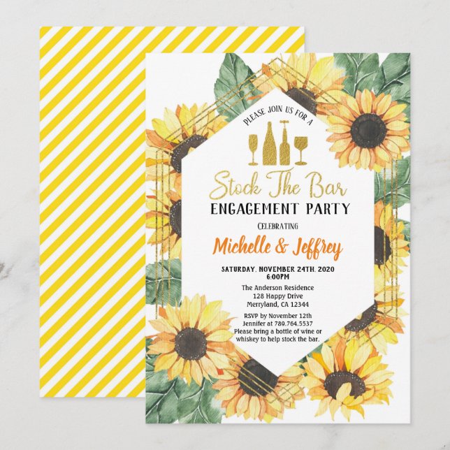 Sunflower Stock The Bar Engagement Party Invitation (Front/Back)