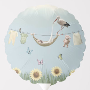 Sunflower Stork Neutral Baby Shower Balloon