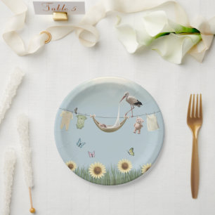 Sunflower Stork Neutral Round Paper Plates