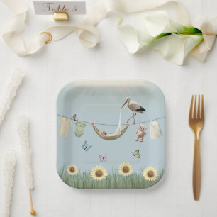 Sunflower Stork Neutral Square Paper Plates