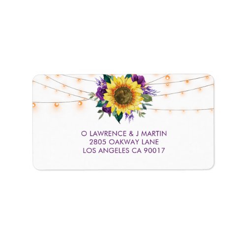 Sunflower String Light Purple Wedding RSVP Address Label