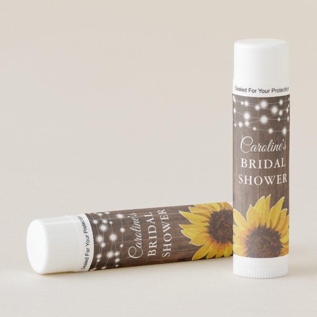 Sunflower & String Lights Bridal Shower Lip Balm (Front)