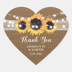 Sunflower String Lights Burlap Lace Wedding Heart Sticker